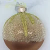 Boule de Noël à perles marron glacé-champagne