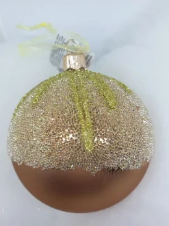 Boule de Noël à perles marron glacé-champagne